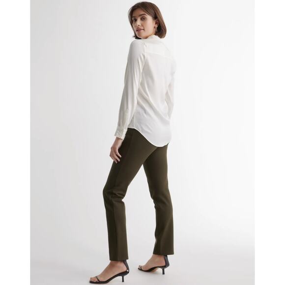 Quince Ultra-Stretch Ponte Straight Leg Pants in Olive Green Size Small Petite - Picture 2 of 13